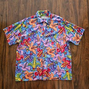 Vibrant Multi-Color Floral Short Sleeve Button-Down Shirt